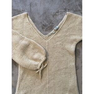 Guinevere Sweater Sz XS Cream V-Neck Balloon Sleeve Tie Cuff Wool Angora Blend